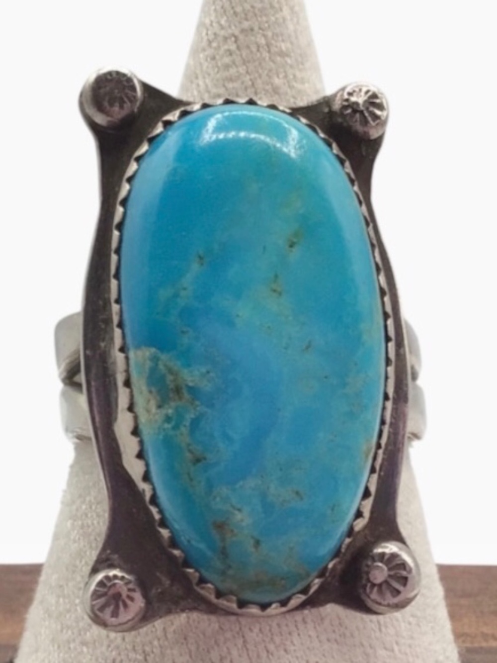 Size 9.75-10 Vintage Sterling Silver Turquoise Ring, Large Oval